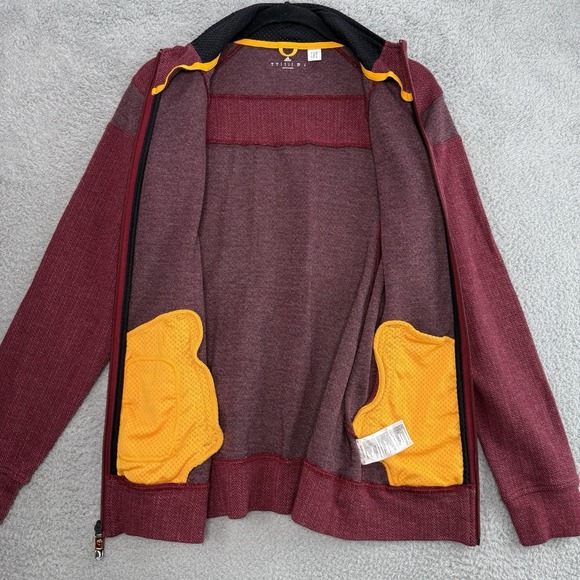 Adidas Men's Full Zip Fleece Track Jacket Maroon Red 3 Stripe Orange Logo Small - Picture 7 of 11